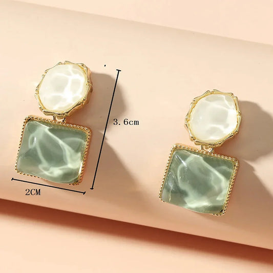 Women Round Square Crystal Stone Drop Earrings Pink Orange Olive Blue Bright Colorful Glass Stone Dangle Earrings Trendy Jewelry